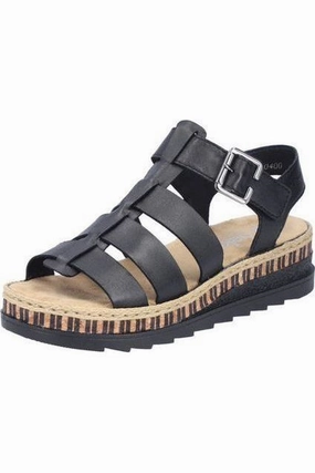 Rieker Ladies Sandals V7904-00 in Black Hold Step
