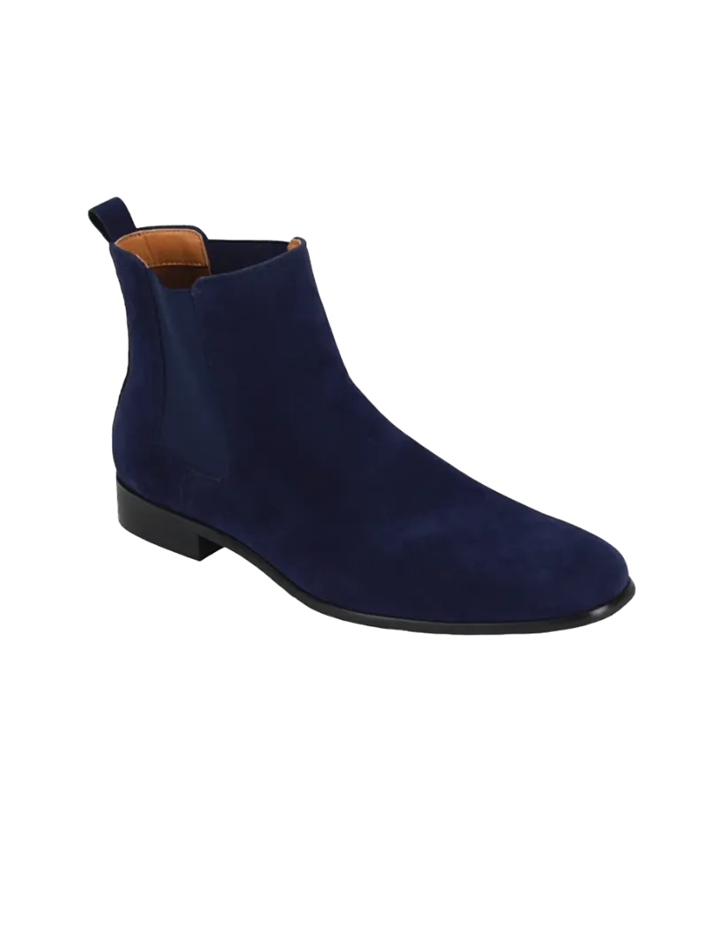Men's navy blue suede slip on Boot side zipper and elastic Best Work Boots For Sore Feet