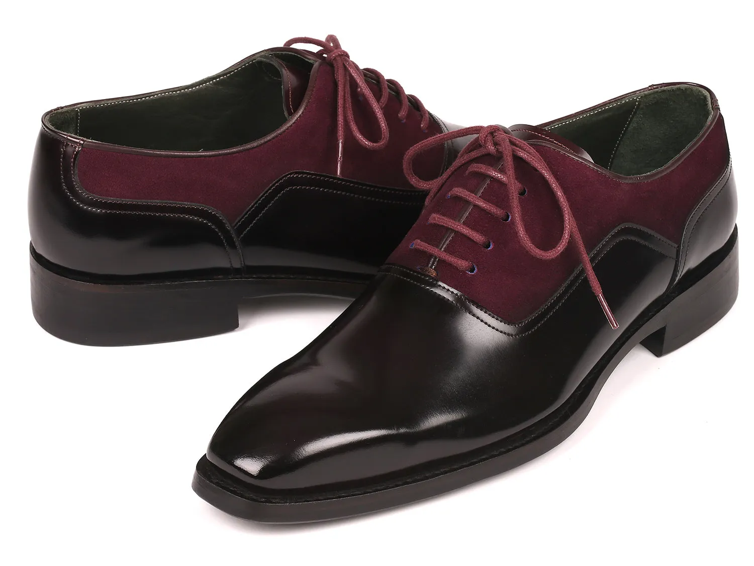 Paul Parkman Men's Burgundy Suede & Black Patent Oxfords - 17BUR85 Dress Shoes Good Plantar Fasciitis