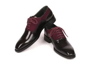 Paul Parkman Men's Burgundy Suede & Black Patent Oxfords - 17BUR85 Double Monk Dress Shoes