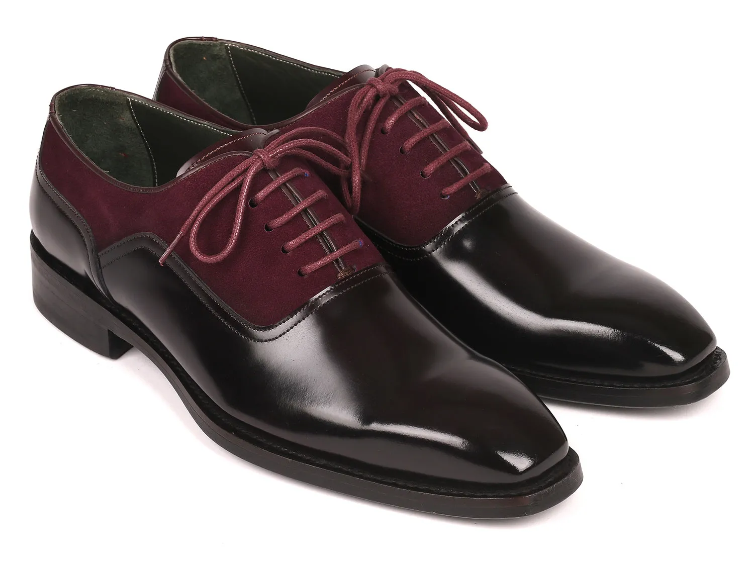 Cocktail Dress Shoes Winter Paul Parkman Men's Burgundy Suede & Black Patent Oxfords - 17BUR85