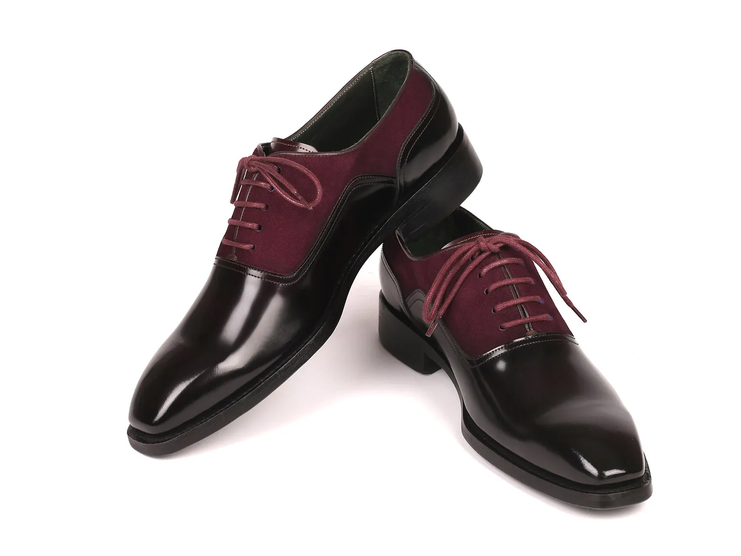 Dress Shoes For Men With Bunions Paul Parkman Men's Burgundy Suede & Black Patent Oxfords - 17BUR85