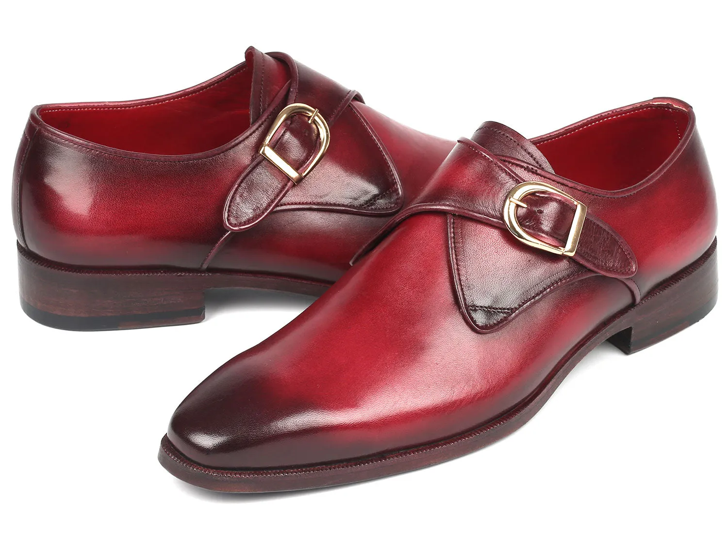 Bedazzled Dress Shoes Paul Parkman Single Monkstrap Shoes Burgundy Leather - DW984P