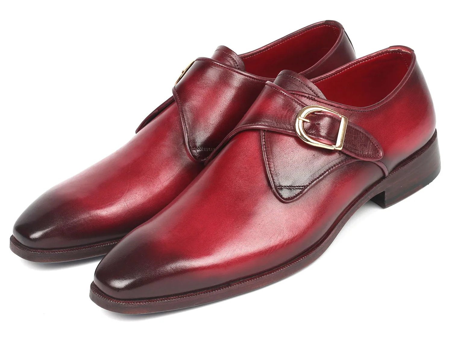 Cognac Dress Shoe Paul Parkman Single Monkstrap Shoes Burgundy Leather - DW984P