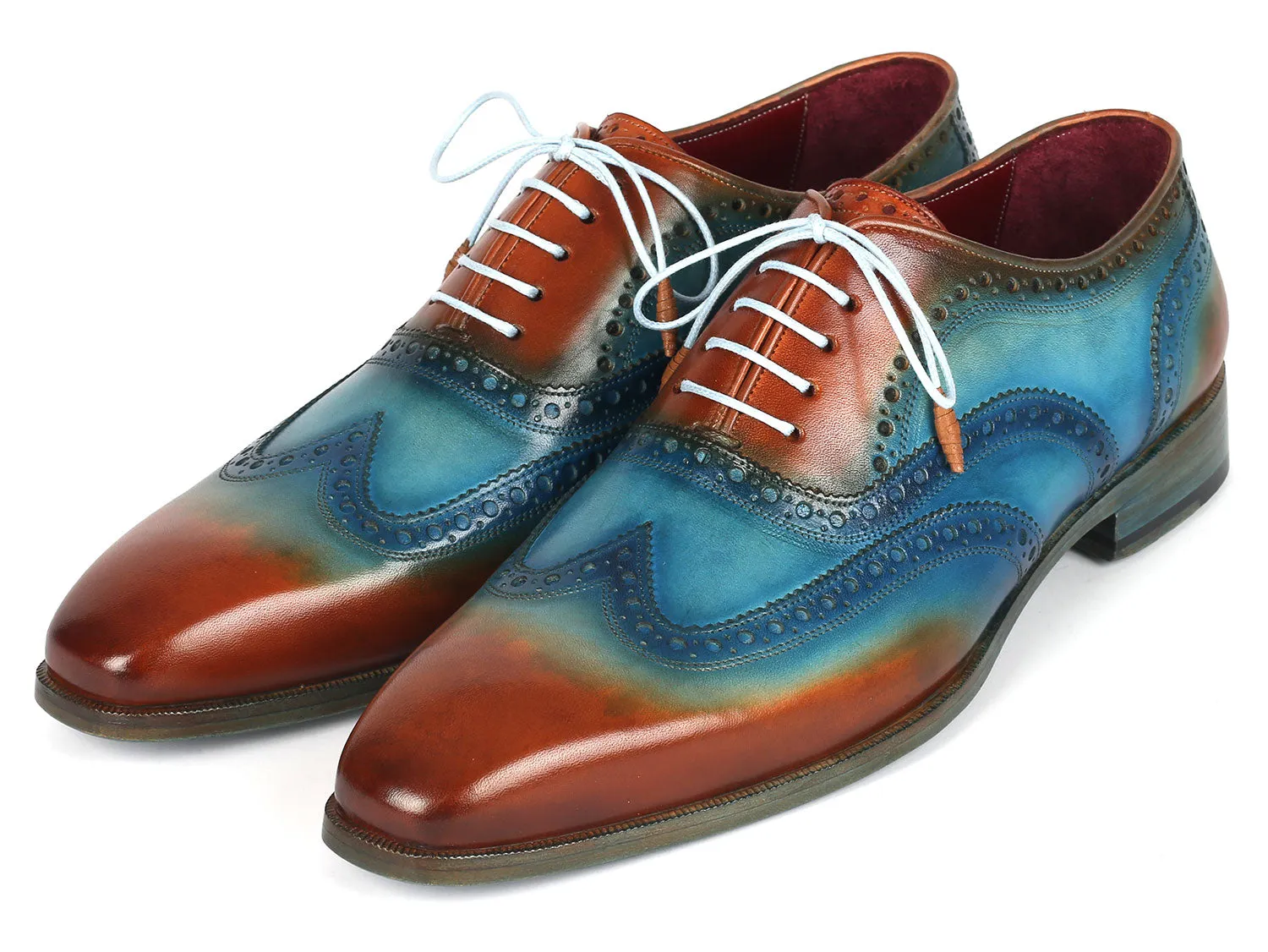 Dress And Shoes Combination Paul Parkman Wingtip Oxfords Turquoise & Tobacco 228-TRQ