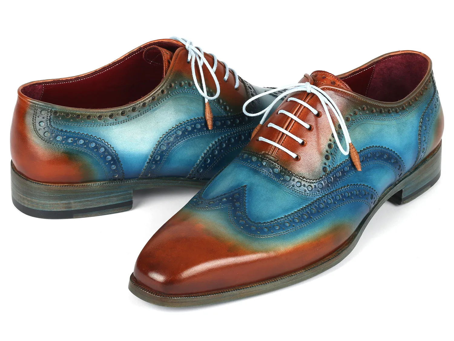 John Wick Dress Shoes Paul Parkman Wingtip Oxfords Turquoise & Tobacco 228-TRQ