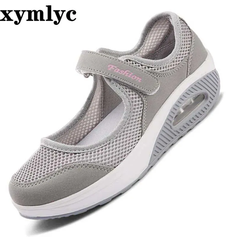 Comfortable Flats Shoes 2020 Summer Fashion Women Flat Platform Shoes Woman Breathable Mesh Casual Shoes Zapatos Mujer Ladies Boat Shoes mujer 35-43
