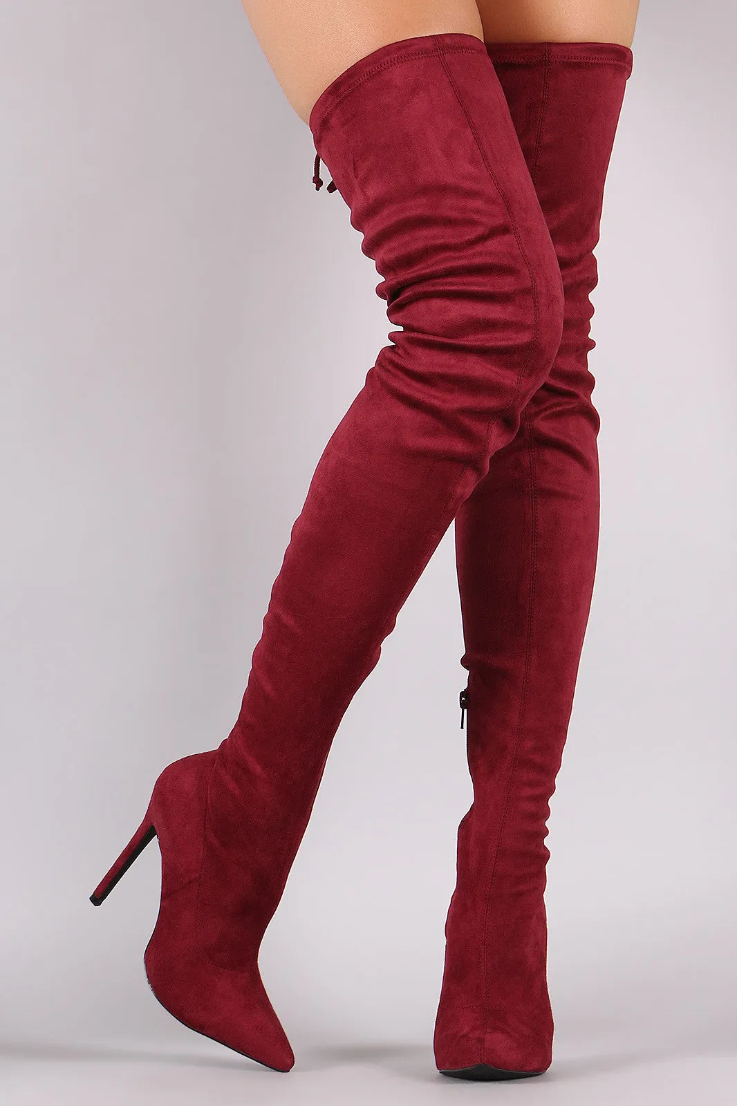 Pointy Toe Drawstring Tie Stiletto Suede Over-The-Knee Boots Cyberpunk Shoes Adidas