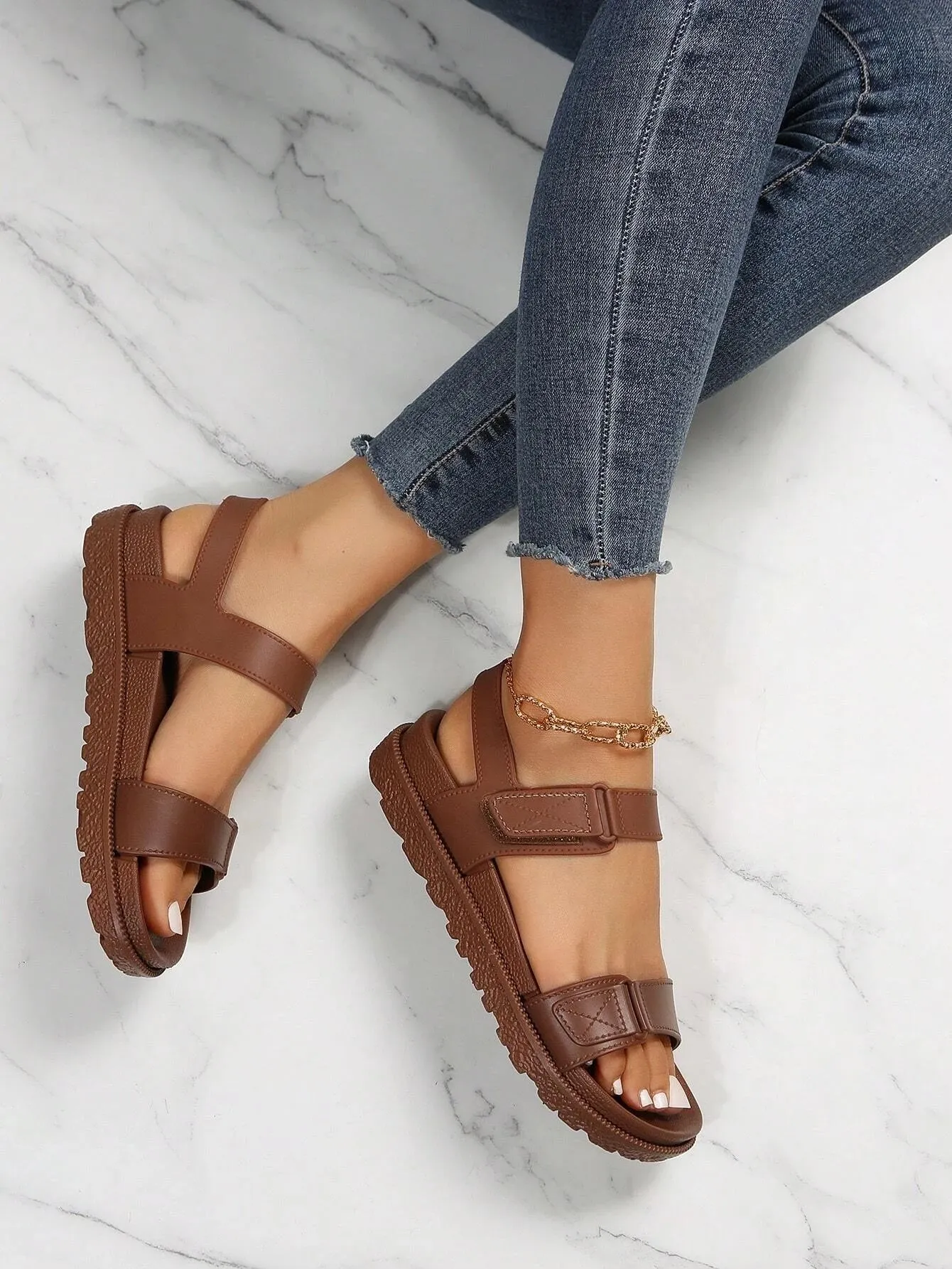 SHEIN Women's Plus Size Luxurious, Soft & Hiking, Travel, Beach Sports Platform Sandals For Bunions And Flat Feet