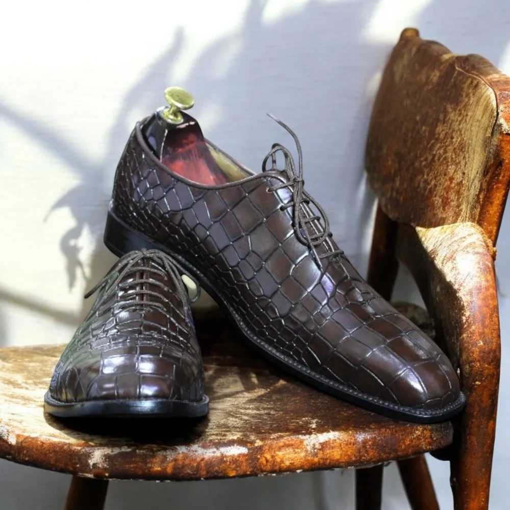 Comfy Shoes With Dresses 100% Handmade Goodyear Welted Alligator Print Whole Cut Leather Shoes For Men's