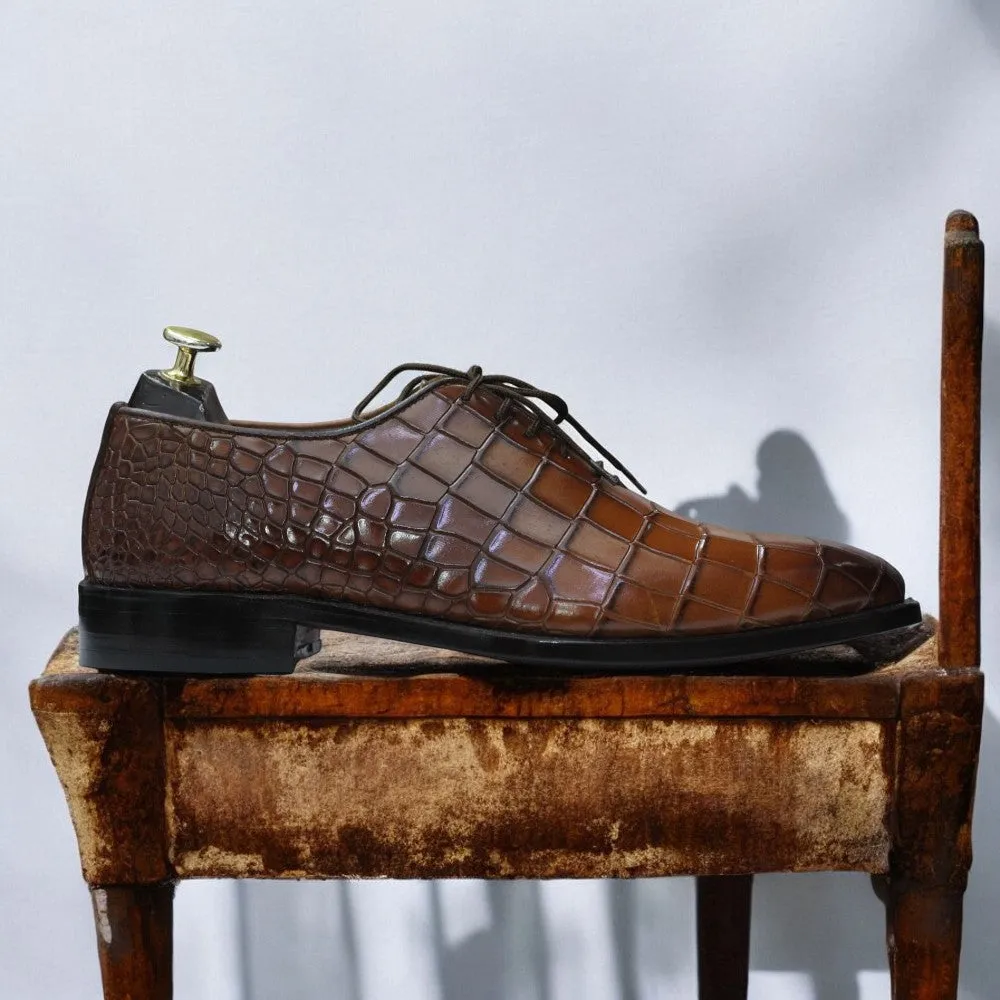 Laces On Dress Shoes 100% Handmade Goodyear Welted Alligator Print Whole Cut Leather Shoes For Men's