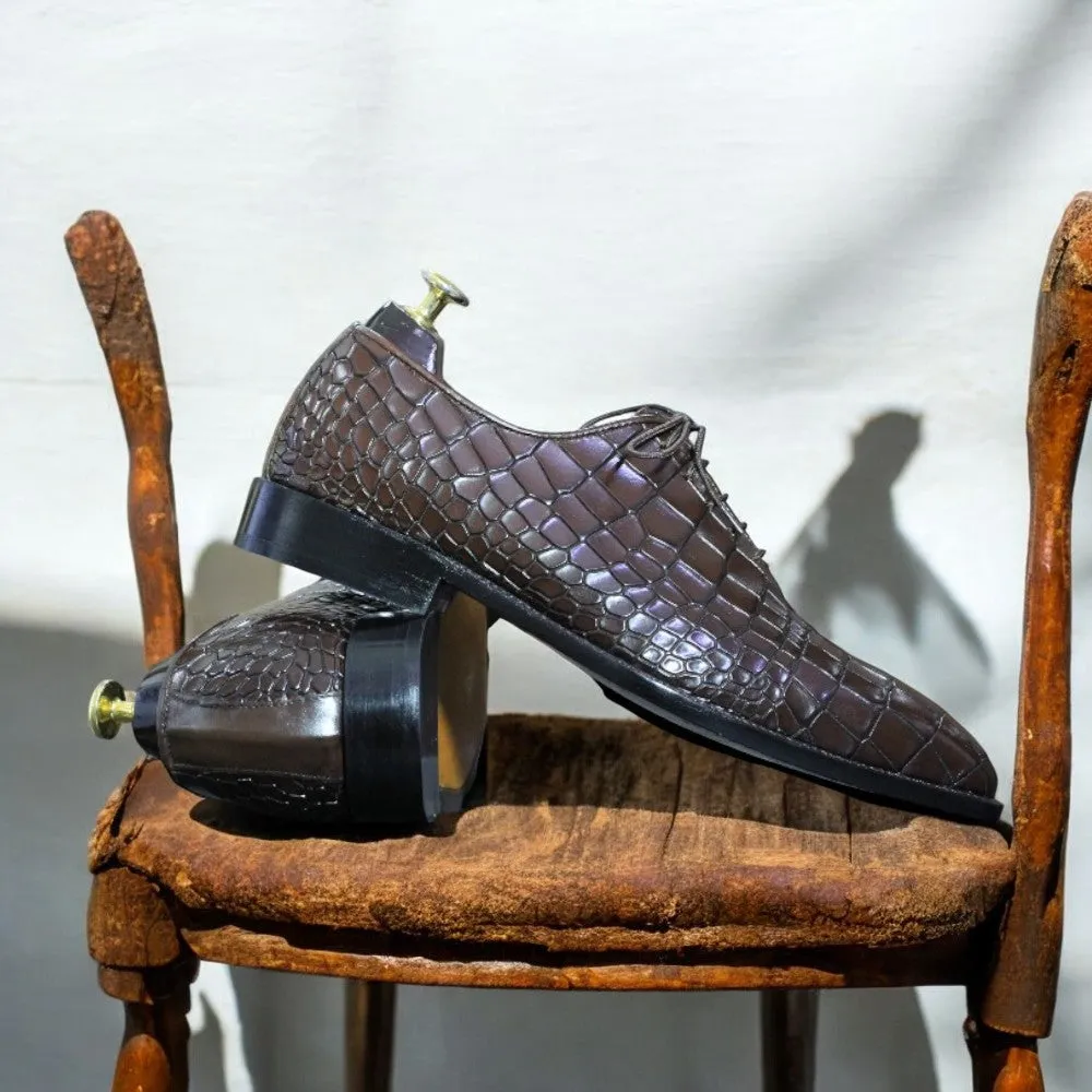 Amberjack Dress Shoes 100% Handmade Goodyear Welted Alligator Print Whole Cut Leather Shoes For Men's