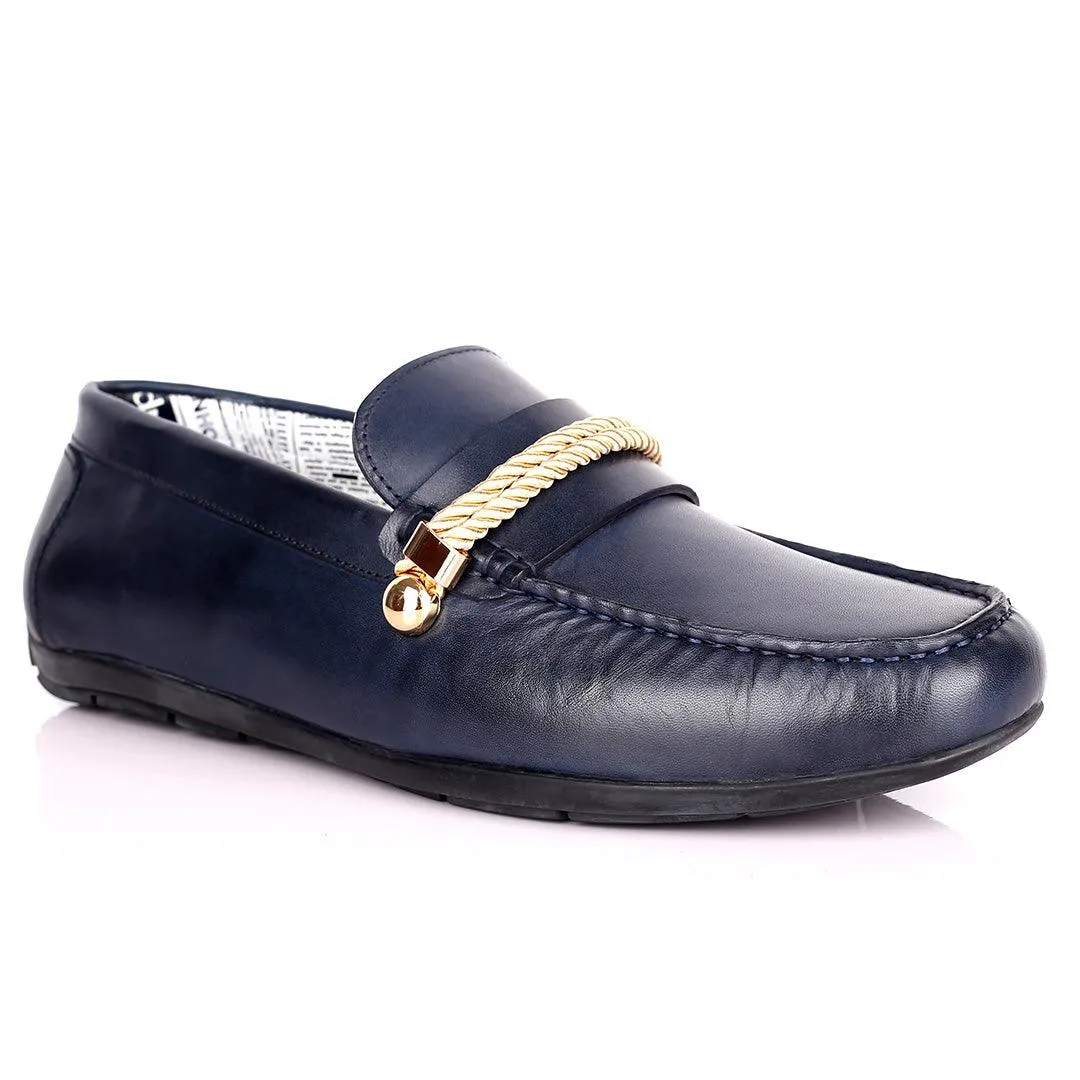 John Galliano Exquisite Gold Double Roped Designed Leather Shoe - Blue Asics Shoes Gel Nimbus 23
