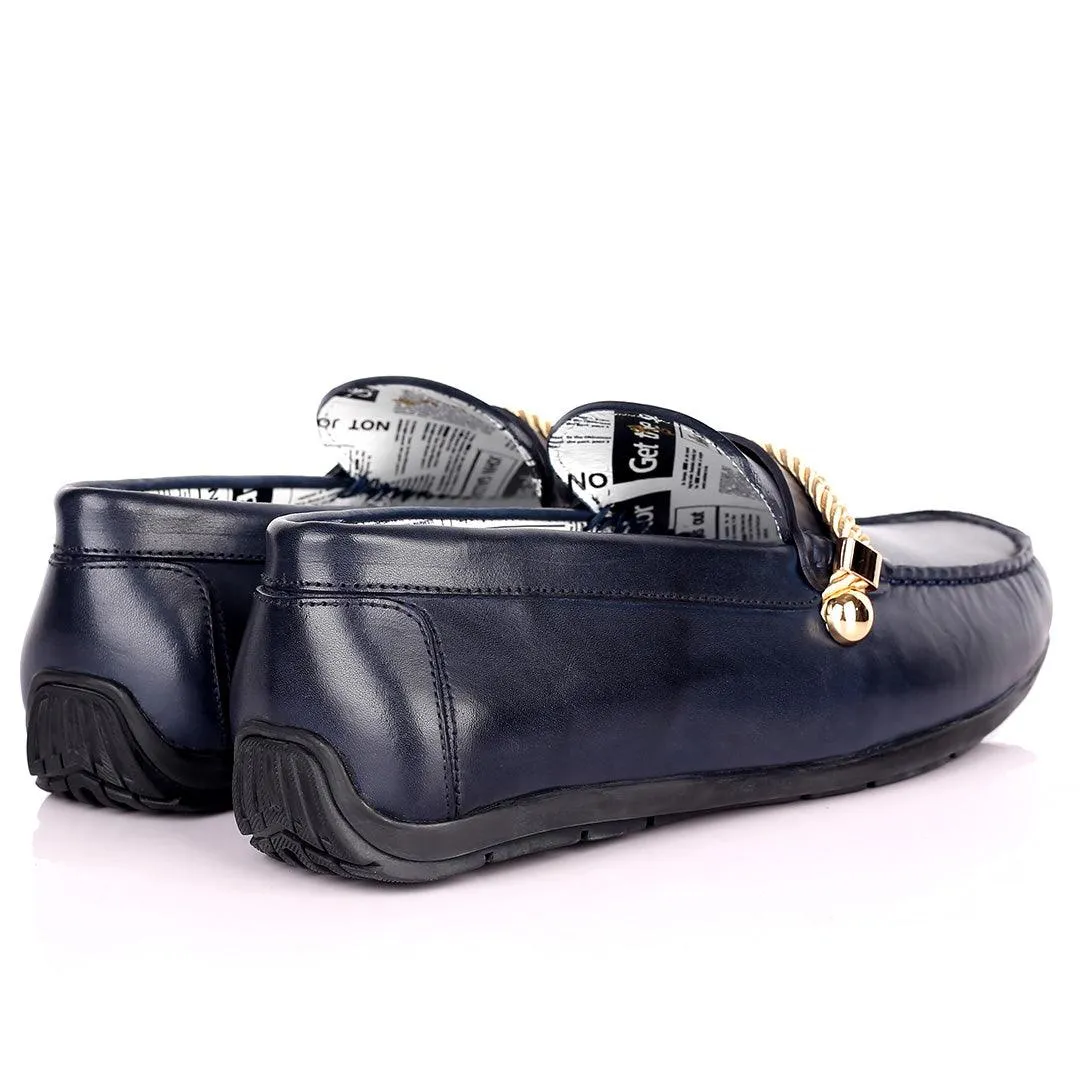 Asics Retro Wrestling Shoes John Galliano Exquisite Gold Double Roped Designed Leather Shoe - Blue