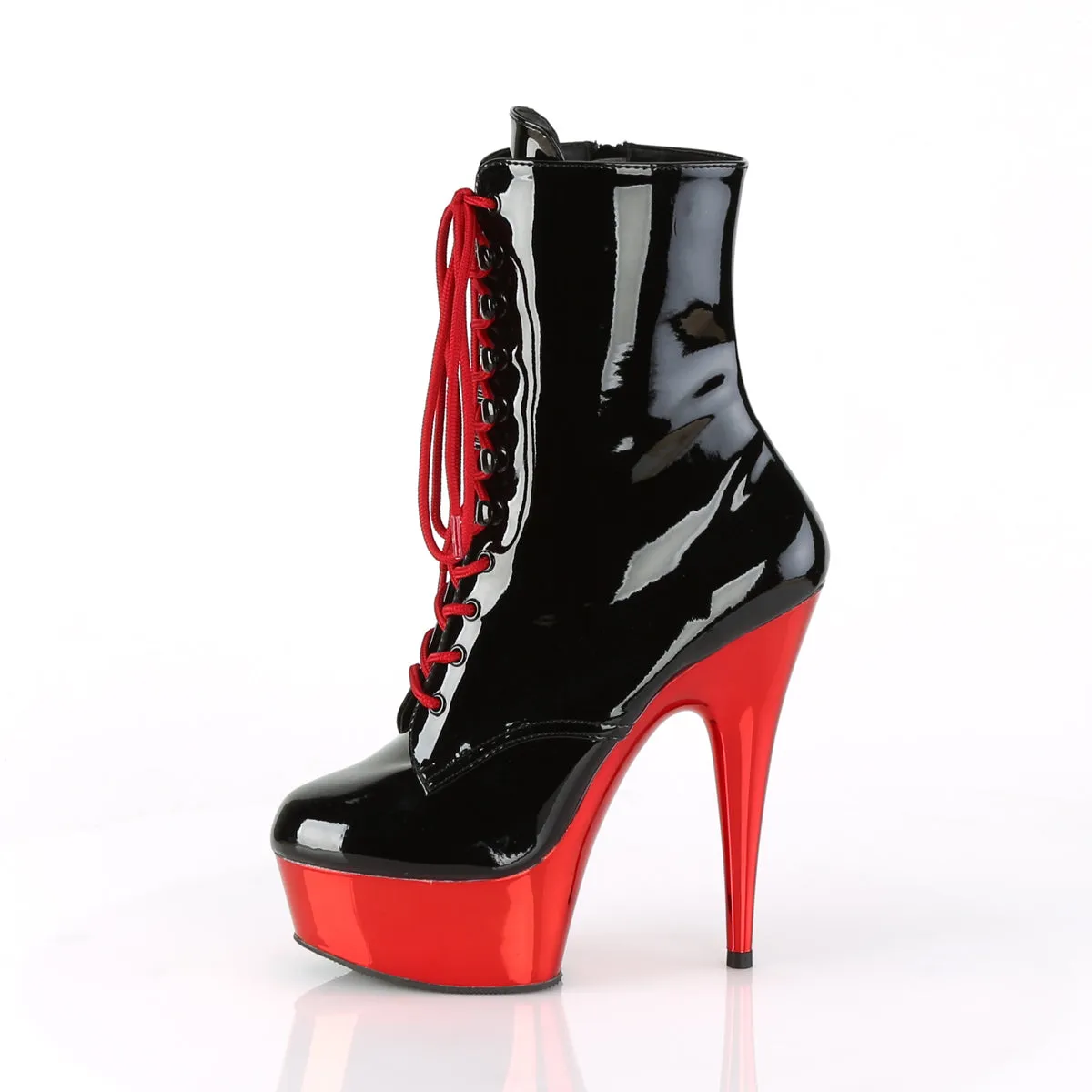6 Inch Heel DELIGHT-1020 Black Pat Red Chrome Soft Toe Waterproof Work Boots