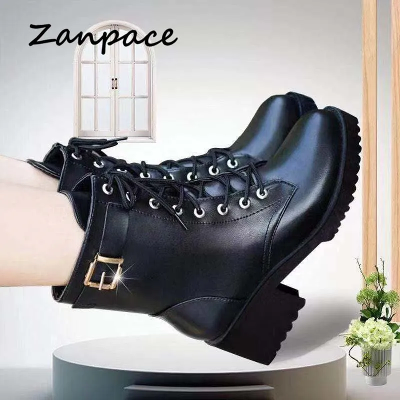 2022 Winter Leather Women Winter Boots Thick Wool Warm Women High-heeled Genuine Boot High-quality Female Snow Boots Women Shoes Tommy Snow Boots