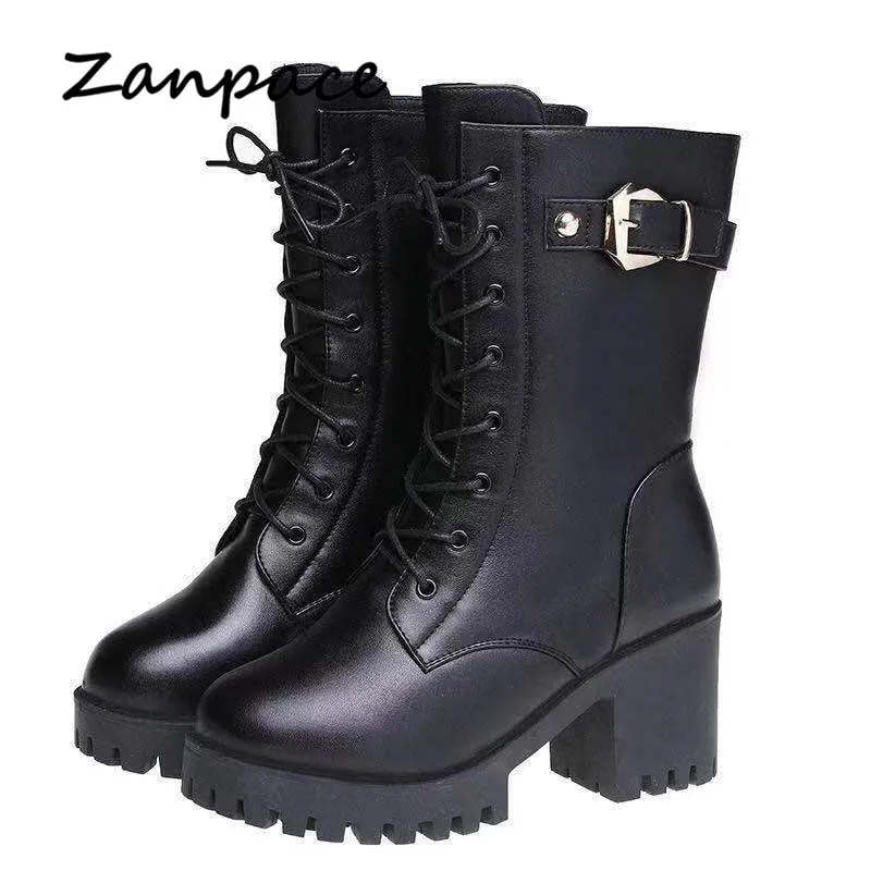 2022 Winter Leather Women Winter Boots Thick Wool Warm Women High-heeled Genuine Boot High-quality Female Snow Boots Women Shoes Snow Boots 14