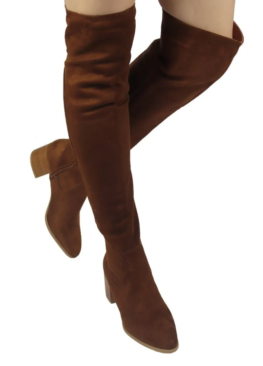 Rain Boots With Heels Wild Diva Catherine-06 Block Heel Over-the-Knee Boot Wide Fit