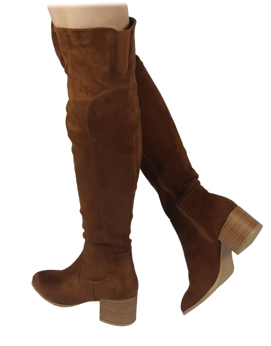 Square Toe Wild Diva Catherine-06 Block Heel Over-the-Knee Boot Wide Fit
