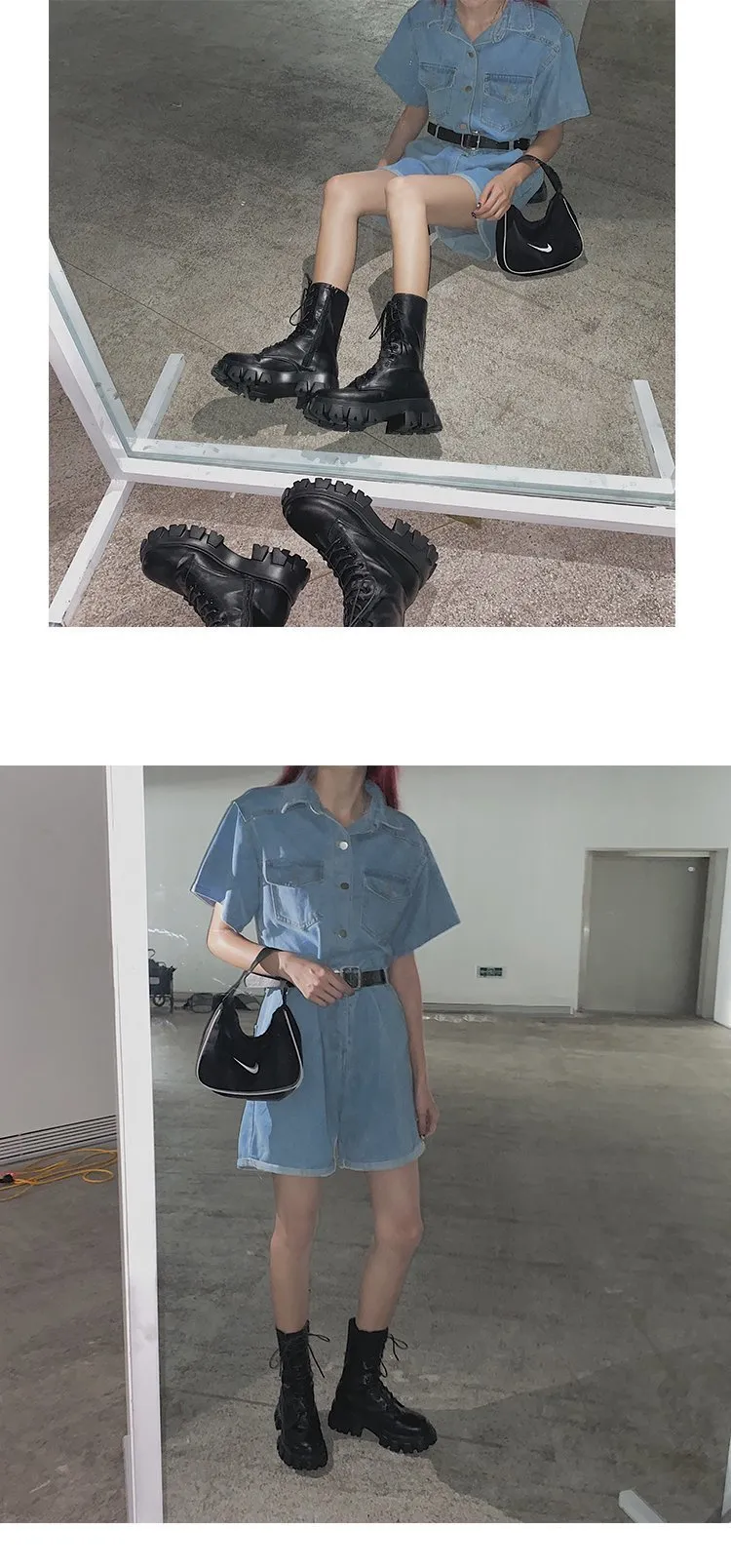 Flat Shoes Bike Purpdrank - Women Motorcycle Boots Wedges Flat Shoes Woman High Heel Platform PU Leather Boots Lace Up Women Shoes Black Boots Girls