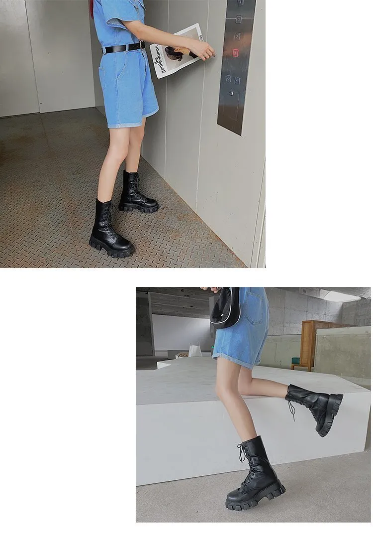 Best Shoe Type Purpdrank - Women Motorcycle Boots Wedges Flat Shoes Woman High Heel Platform PU Leather Boots Lace Up Women Shoes Black Boots Girls