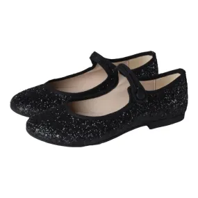 1916 - Black Glitter Strap for Girl by Galluci Knee High Boots Flat