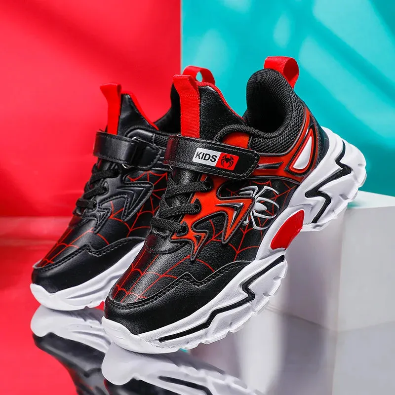 Brand Kids Cartoon Spider Sneakers Boys Comfortable Sports Shoes Outdoor Non-slip Tennis Shoes Lightweight Casual Running Shoes High Top Wedge Tennis Shoes