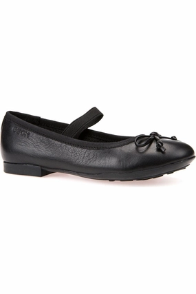 Flat Sole Geox Plie Jr  J3455B  in black smooth Leather
