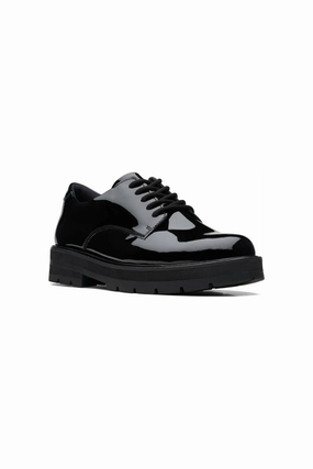 Practical Clarks Prague Lace Youth in Black Patent