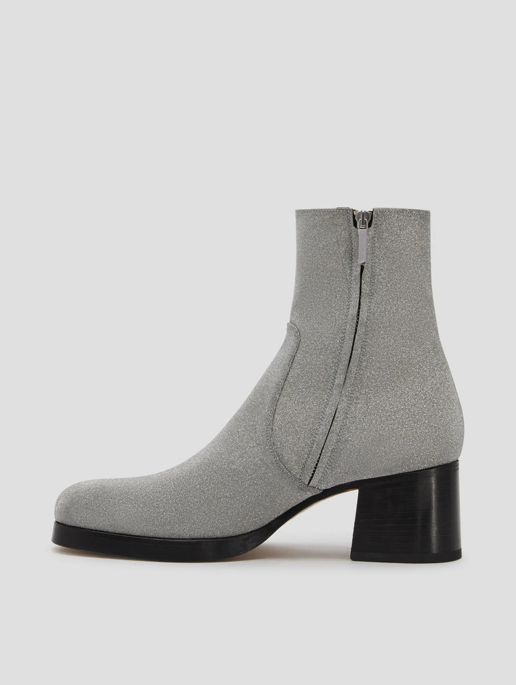 Leather Boots Combat RAOUL 70MM PLATFORM BOOT IN GLITTER SILVER