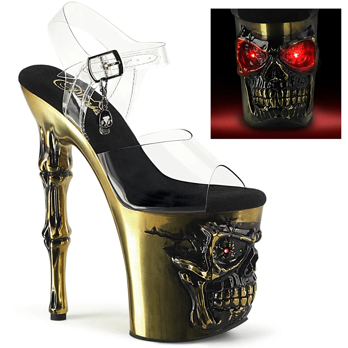 RAPTURE-808-LT Pleaser Clear/Satin Brass Chrome Sexy Platform Shoes (Pole Dancing Heels) Asics Volleyball Court Shoes