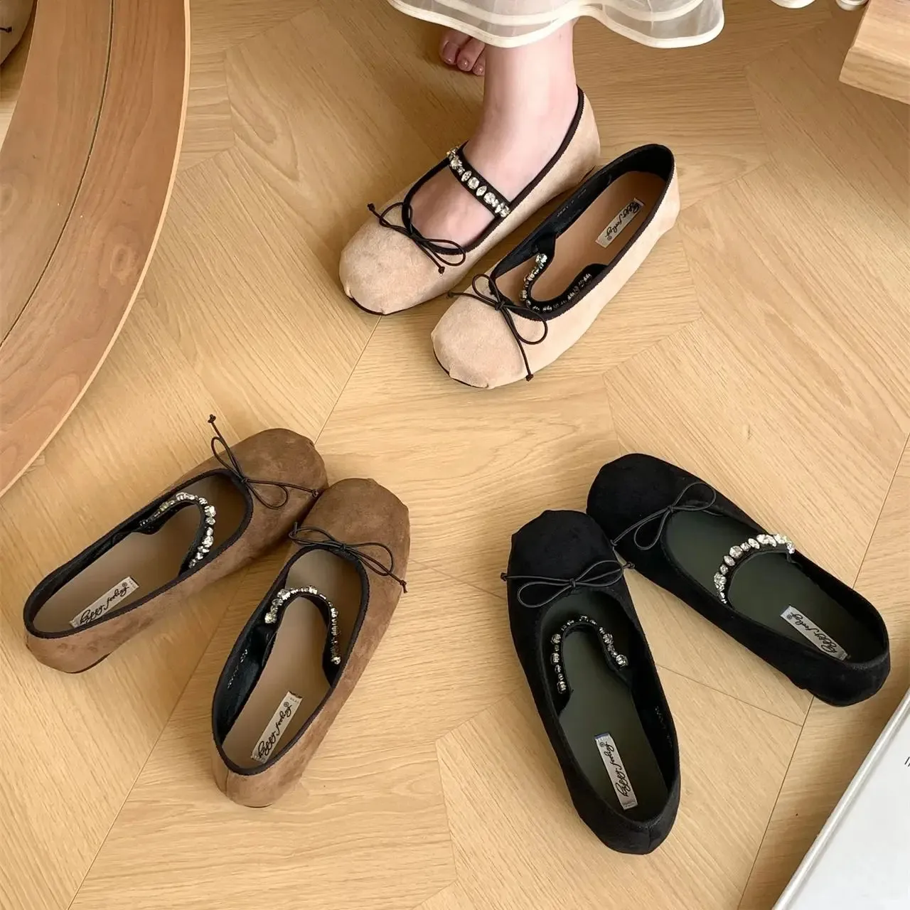 binfenxie  -  New Brand Women Flat Shoes Round Toe Shallow Slip On Ladies Casual Ballet Shoes Soft Leather Eelgant Balle Shoes Convertible Heel To Flat Shoes