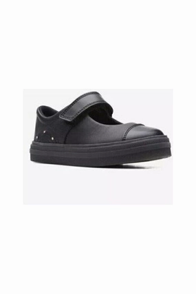 Elastic Material Grip Clarks Flare Shine girls school shoe in Black Leather