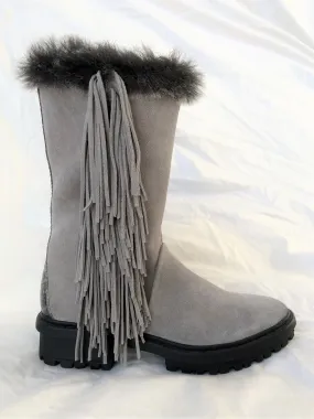 Sam Edelman NEW Size 6 Tilden Gray Suede Fringed Boots Adidas Shoes With Stripes