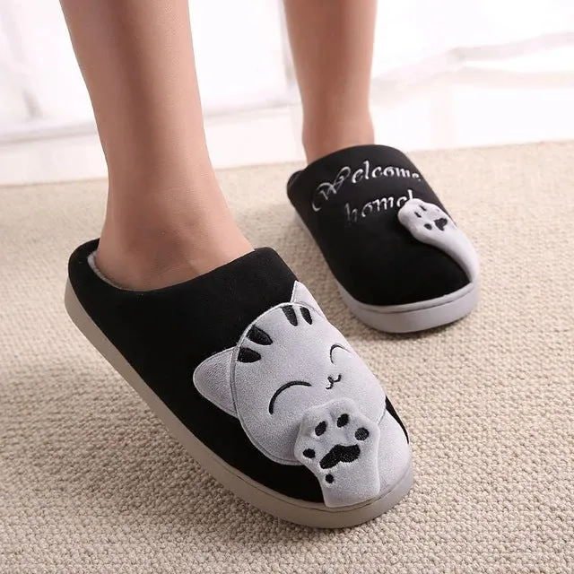 Women Winter Home Slippers Cartoon Cat Home Shoes Non-slip Soft Winter Warm Slippers Indoor Bedroom Loves Couple Floor Shoes Free Pattern For Crochet Slippers