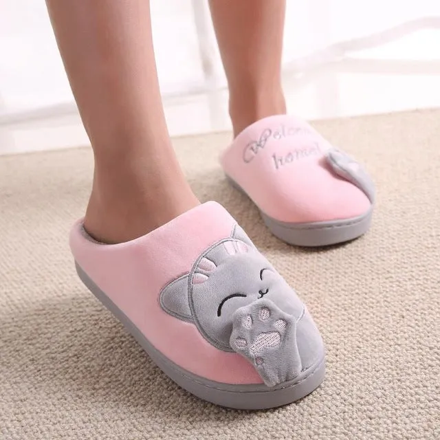 Bunny Slippers Clipart Women Winter Home Slippers Cartoon Cat Home Shoes Non-slip Soft Winter Warm Slippers Indoor Bedroom Loves Couple Floor Shoes