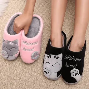 Women Winter Home Slippers Cartoon Cat Home Shoes Non-slip Soft Winter Warm Slippers Indoor Bedroom Loves Couple Floor Shoes Extra Wide Slippers For Swollen Feet