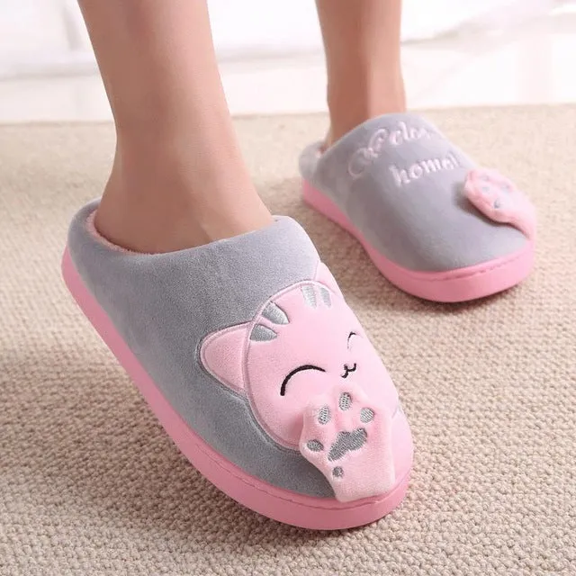 Slip In Box Women Winter Home Slippers Cartoon Cat Home Shoes Non-slip Soft Winter Warm Slippers Indoor Bedroom Loves Couple Floor Shoes