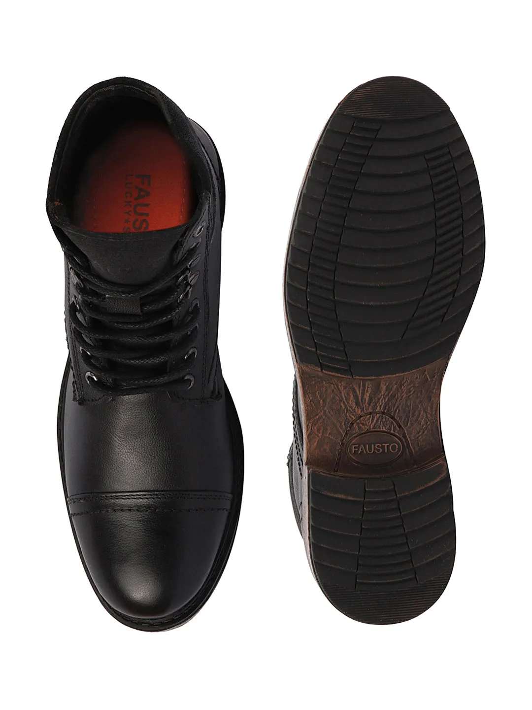 Men Black High Ankle Genuine Leather 8-Eye Lace Up Cap Toe Welted Sole Winter Biker Boots Best Alloy Toe Work Boots