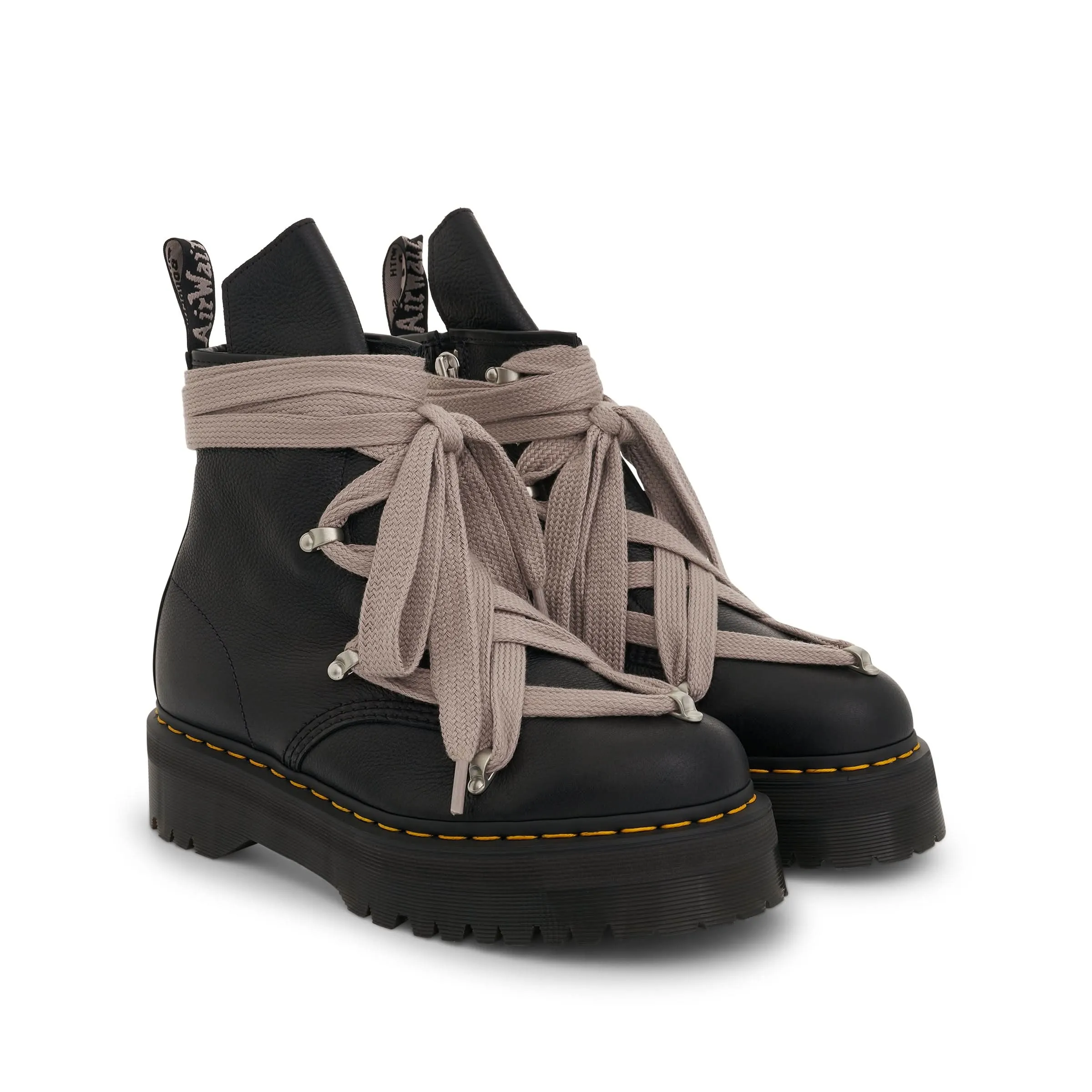 Mid Calf Rain Boots Rick Owens x Dr. Martens Quad Sole Pentagram Jumbo Lace Boot in Black