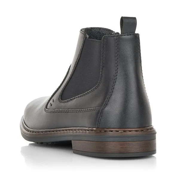 Moc Toe Work Boots Rieker Men's Boot 37662 BLACK Extra wide elastic sided ankle boot with side zip 37662-00