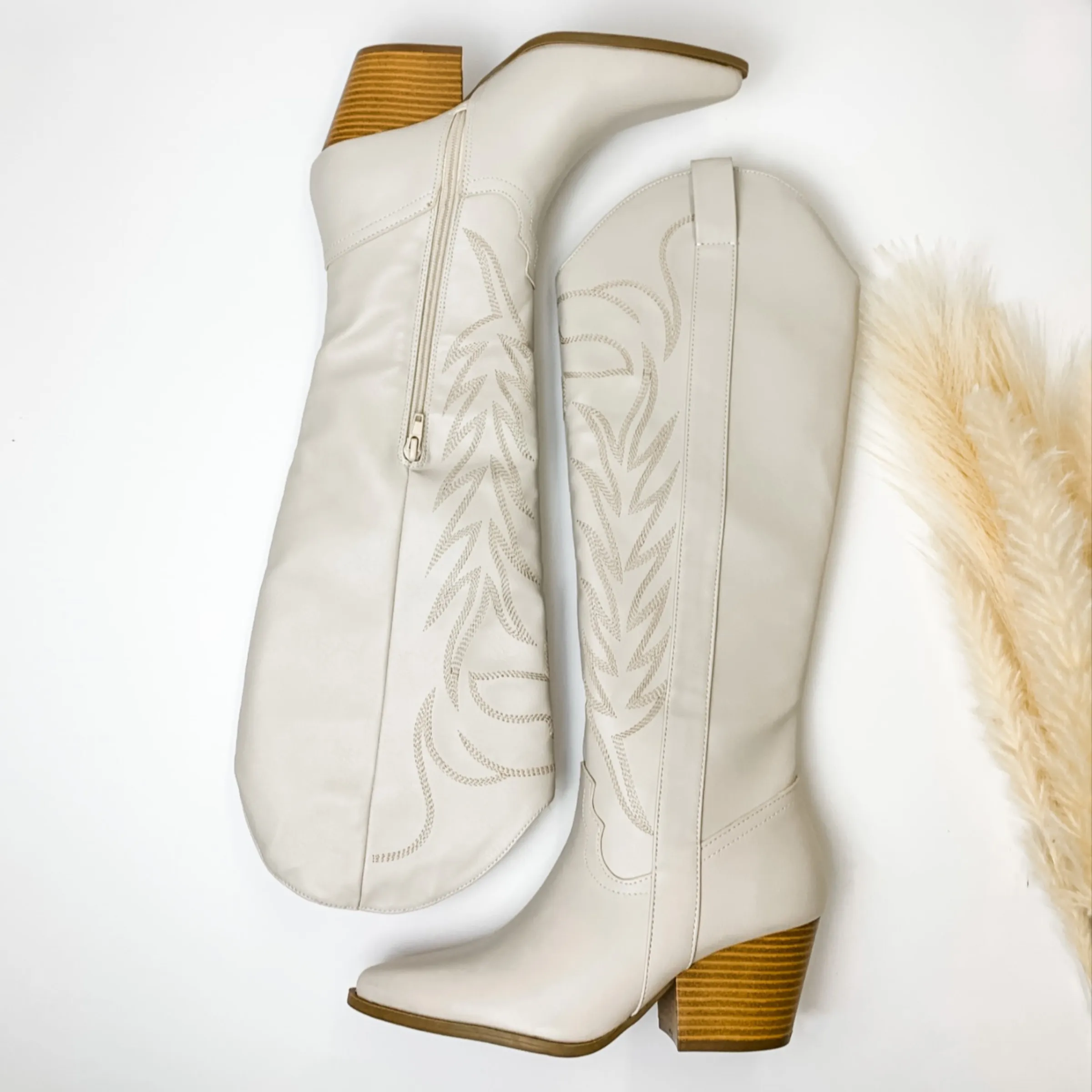 Rodeo Ready Knee High Western Stitch Boots in Bone White Adidas Originals Yeezy Boost 350 Shoes