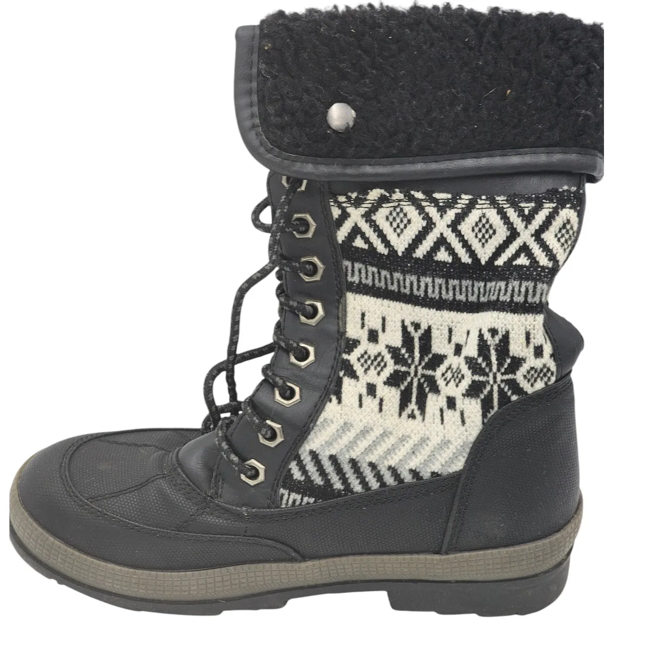 Bog Snow Boots Rue 21 Boots Women 6/7 Knit Fair Isle Style Snow Boots Fold Over Faux Fur Lining