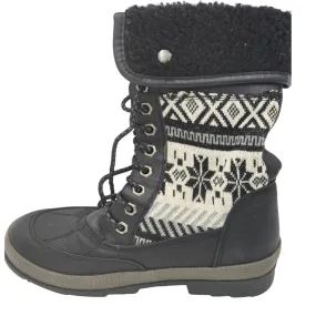 Rue 21 Boots Women 6/7 Knit Fair Isle Style Snow Boots Fold Over Faux Fur Lining Winter Boots For Heavy Snow