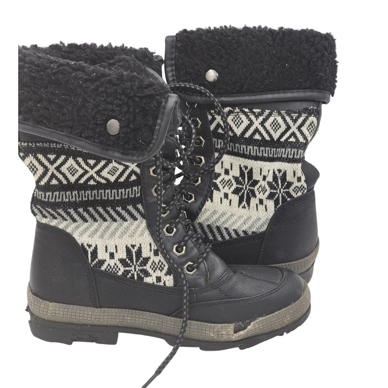 Columbia Expeditionist Chelsea Snow Boot Rue 21 Boots Women 6/7 Knit Fair Isle Style Snow Boots Fold Over Faux Fur Lining
