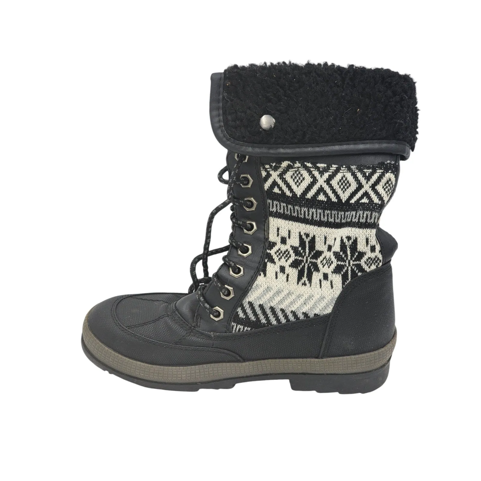 L L Bean Snow Boots Rue 21 Boots Women 6/7 Knit Fair Isle Style Snow Boots Fold Over Faux Fur Lining