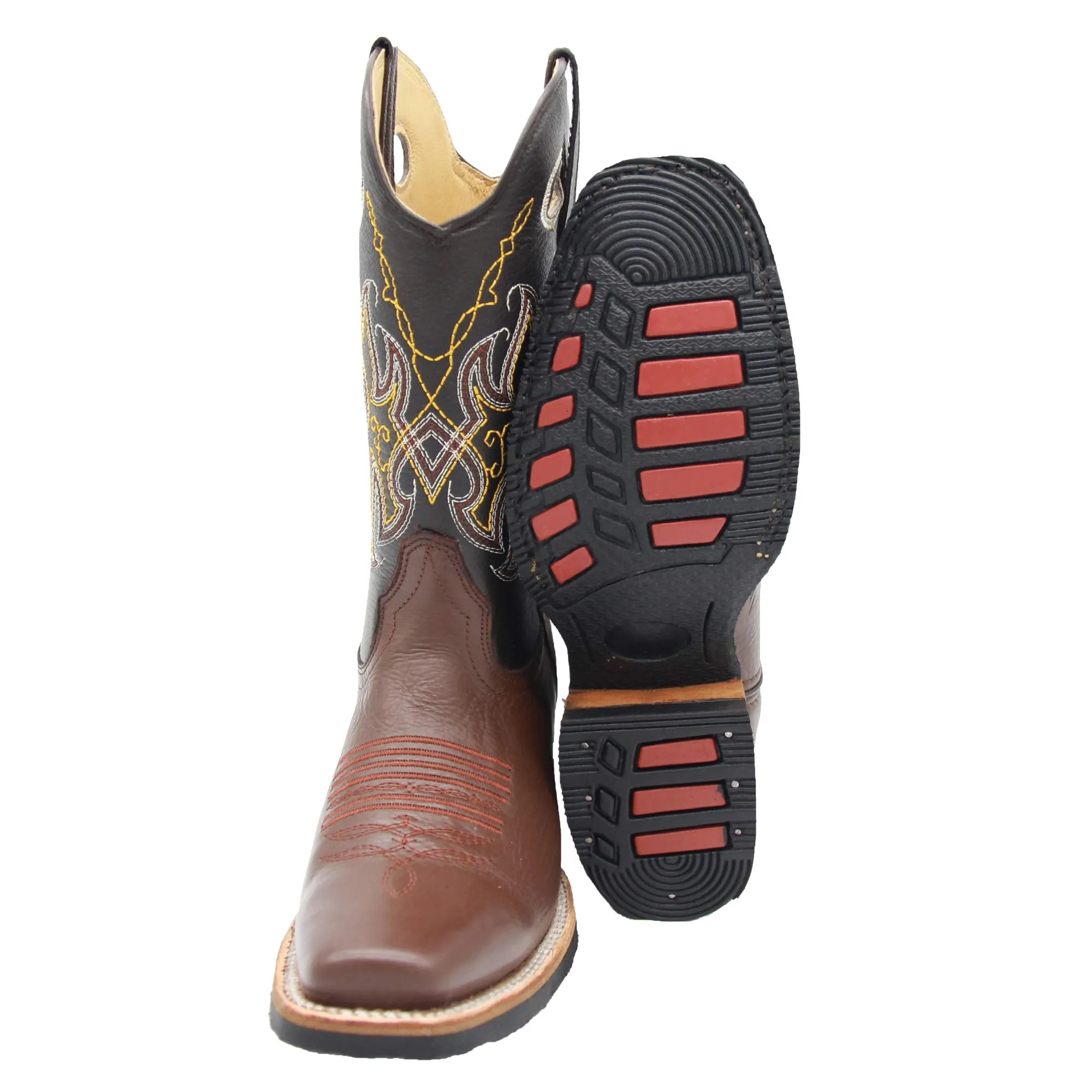 Mens Genuine Leather Cowboy Square Toe Rodeo Boots with Free Belt Work Boots Hvac