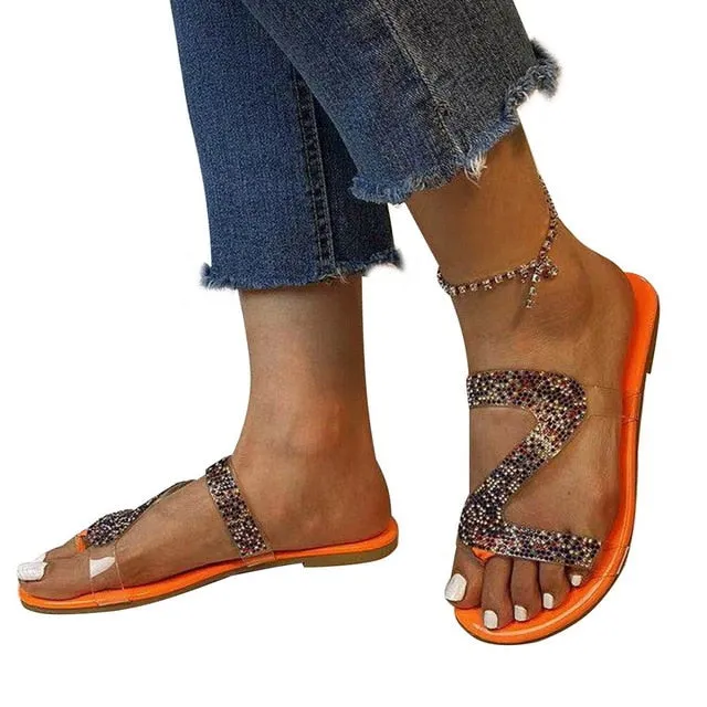 Sandals Women Bright Diamond Casual Outdoor Travel Flip Flop Beach Shoes Women Non-slip Slippers Shoes Woman Dropshipping Slippers Mens