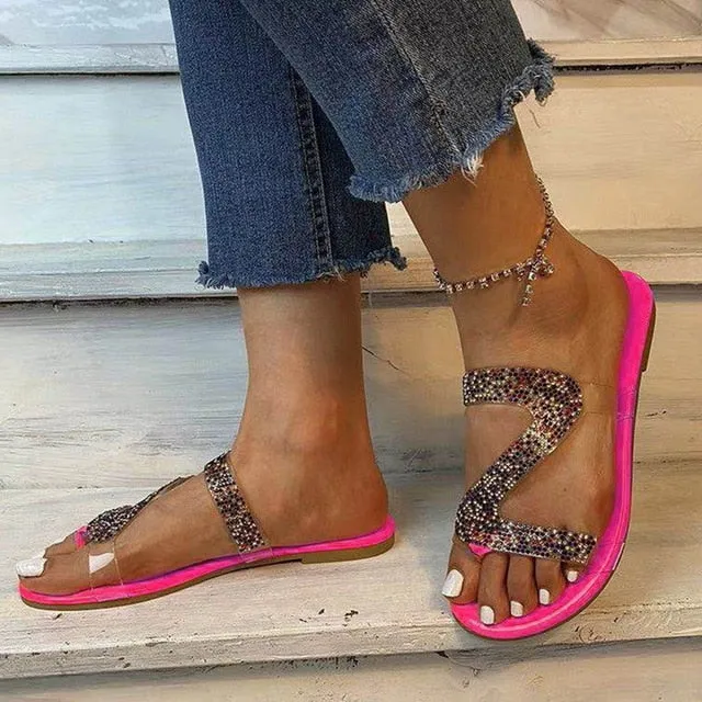 Slippers Orthofeet Sandals Women Bright Diamond Casual Outdoor Travel Flip Flop Beach Shoes Women Non-slip Slippers Shoes Woman Dropshipping