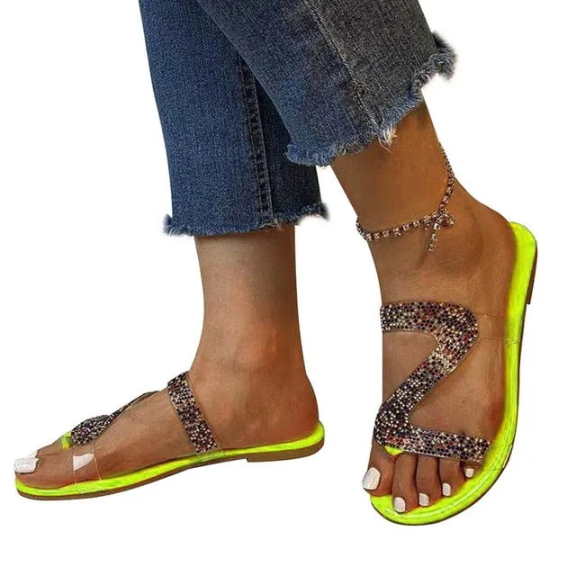 Light Slippers Sandals Women Bright Diamond Casual Outdoor Travel Flip Flop Beach Shoes Women Non-slip Slippers Shoes Woman Dropshipping